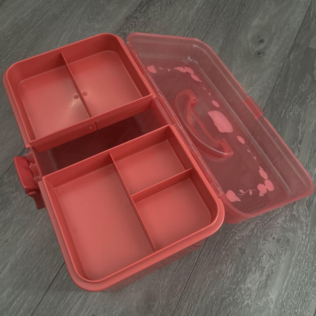 ハローキティ　ツールボックス　プラスチック収納　持ち手付き　2段　ローズ　薔薇