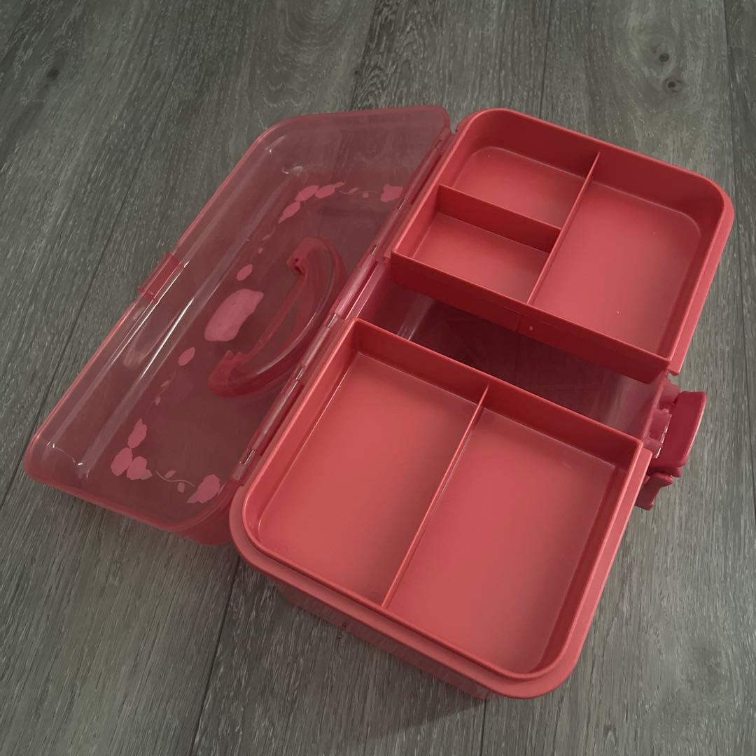 ハローキティ　ツールボックス　プラスチック収納　持ち手付き　2段　ローズ　薔薇