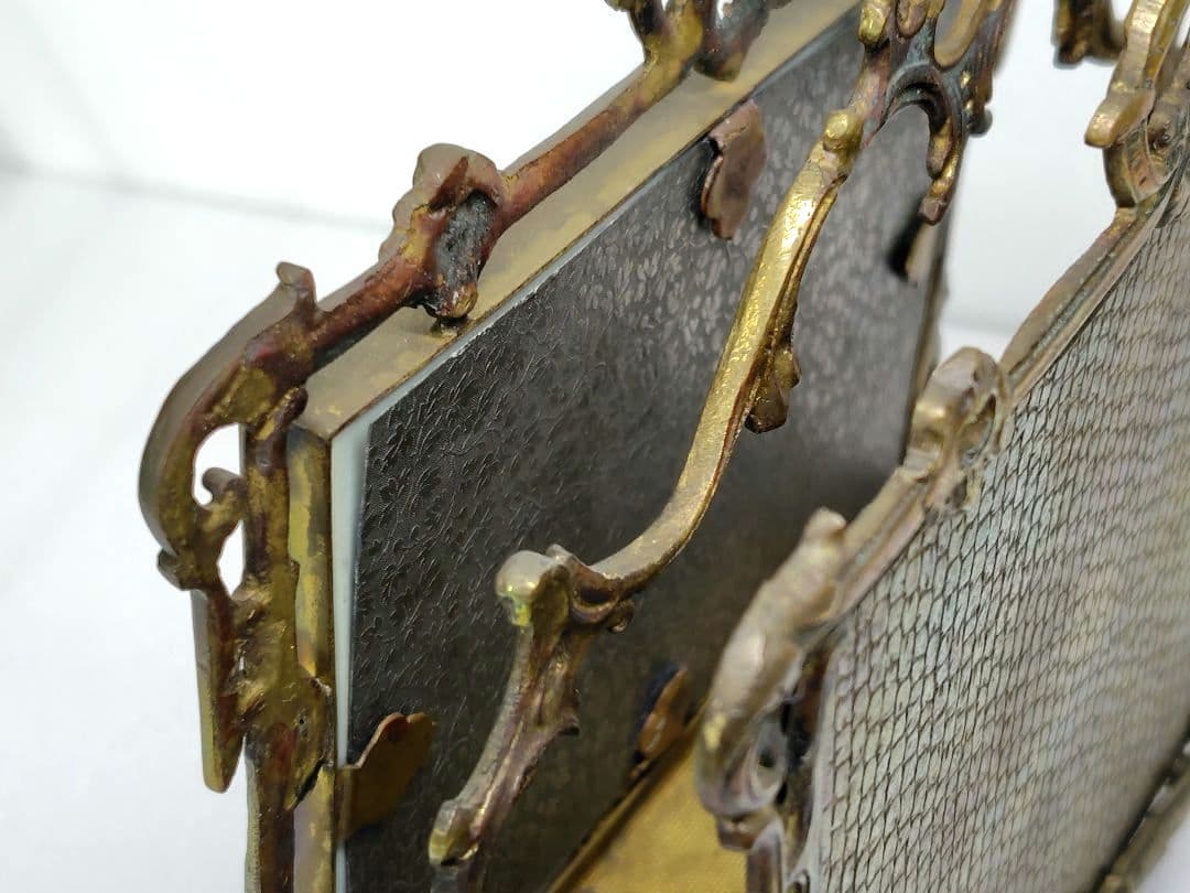 アンティーク　磁器の天使のレリーフ付き　真鍮　製　レター　スタンド