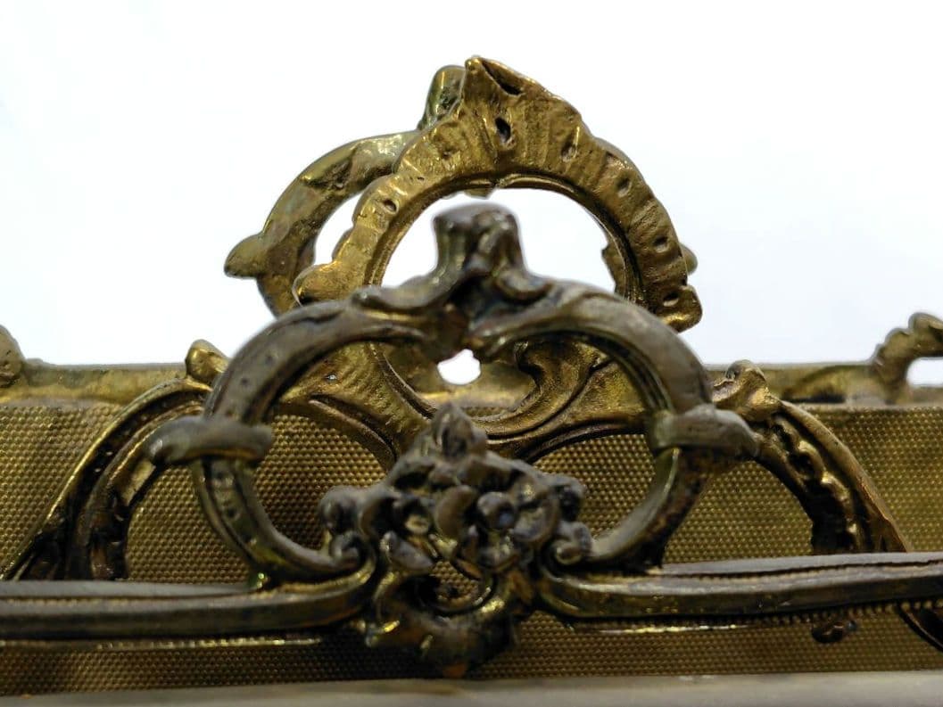 アンティーク　磁器の天使のレリーフ付き　真鍮　製　レター　スタンド