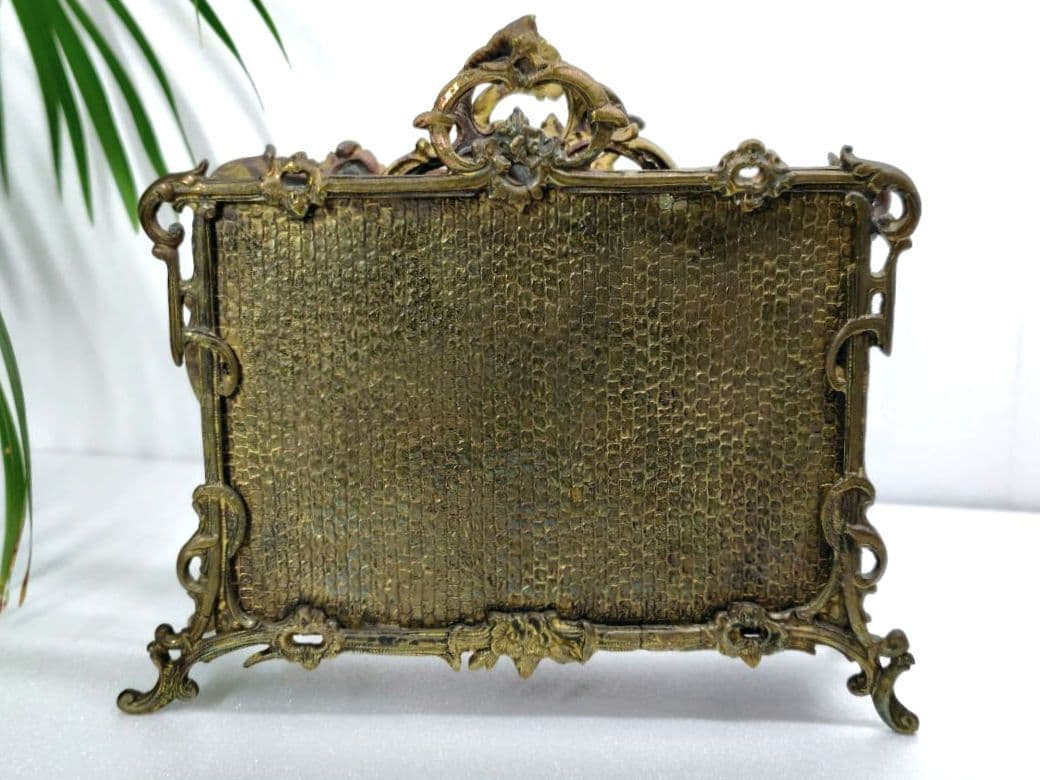 アンティーク　磁器の天使のレリーフ付き　真鍮　製　レター　スタンド