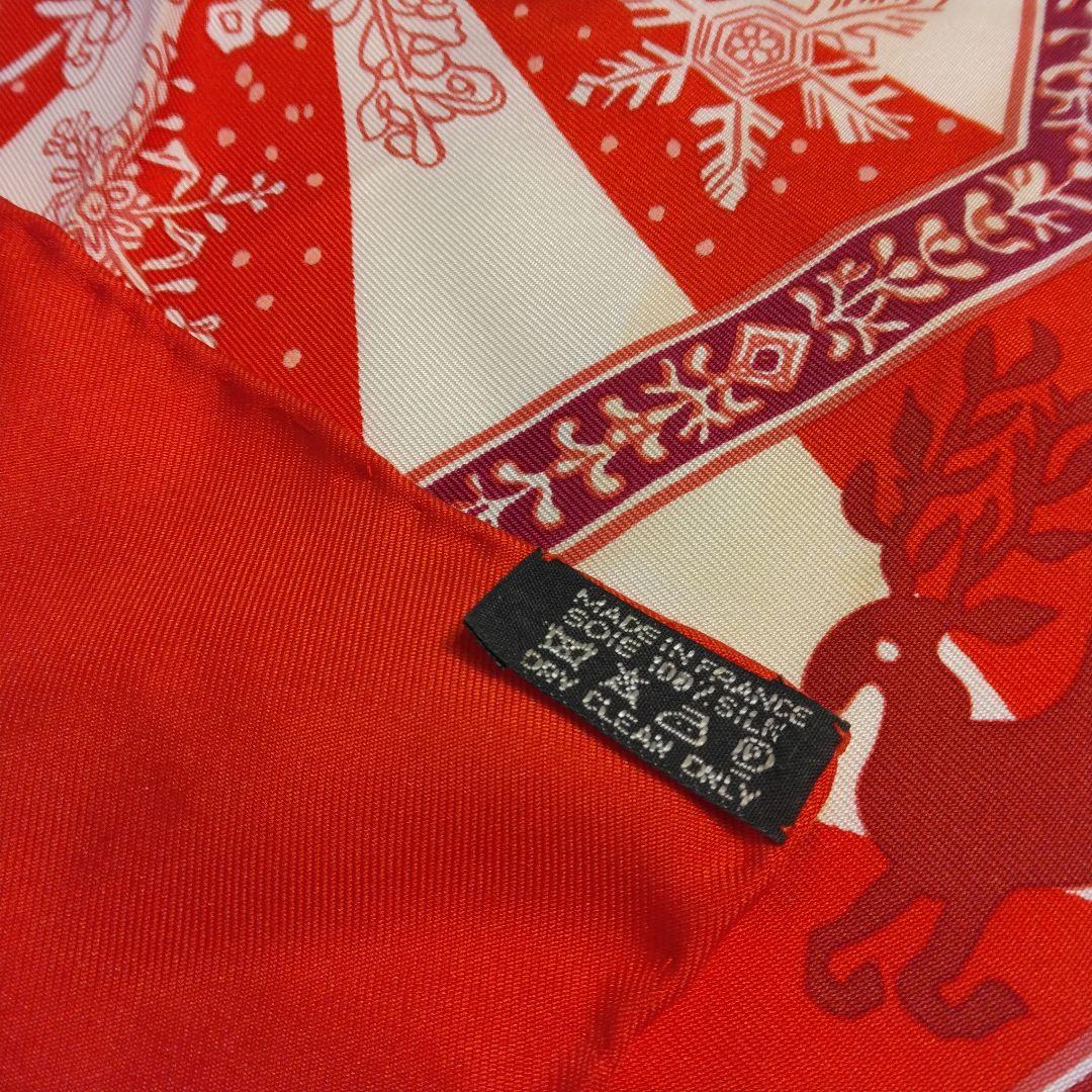 HERMES エルメス　トナカイ　クリスマス　シルクの光沢　スカーフ　赤