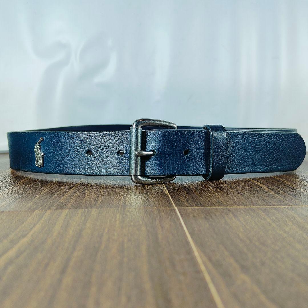 【極厚シボ革正規品】POLO RALPH LAUREN 高級ネイビードレスベルト
