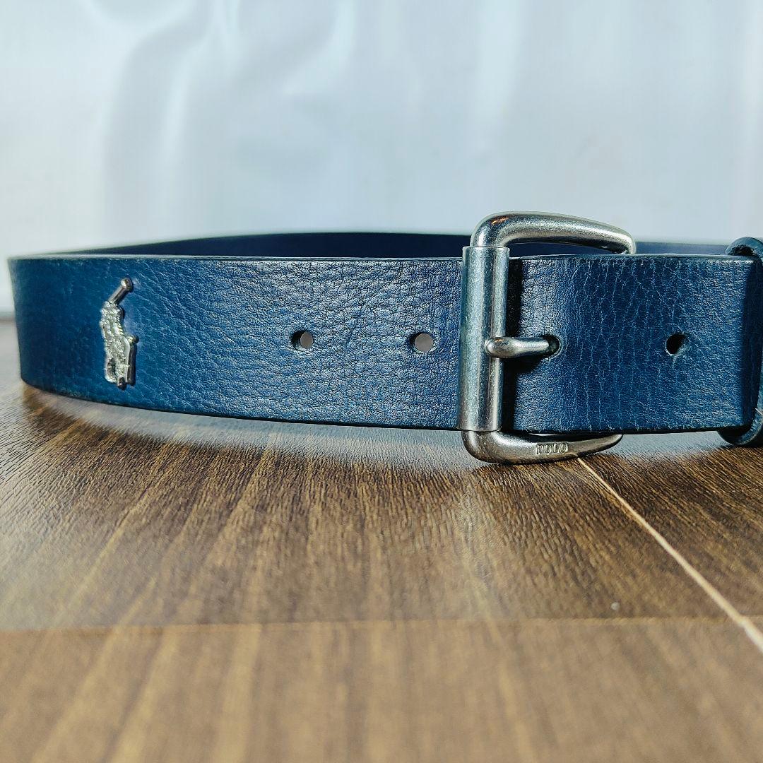 【極厚シボ革正規品】POLO RALPH LAUREN 高級ネイビードレスベルト