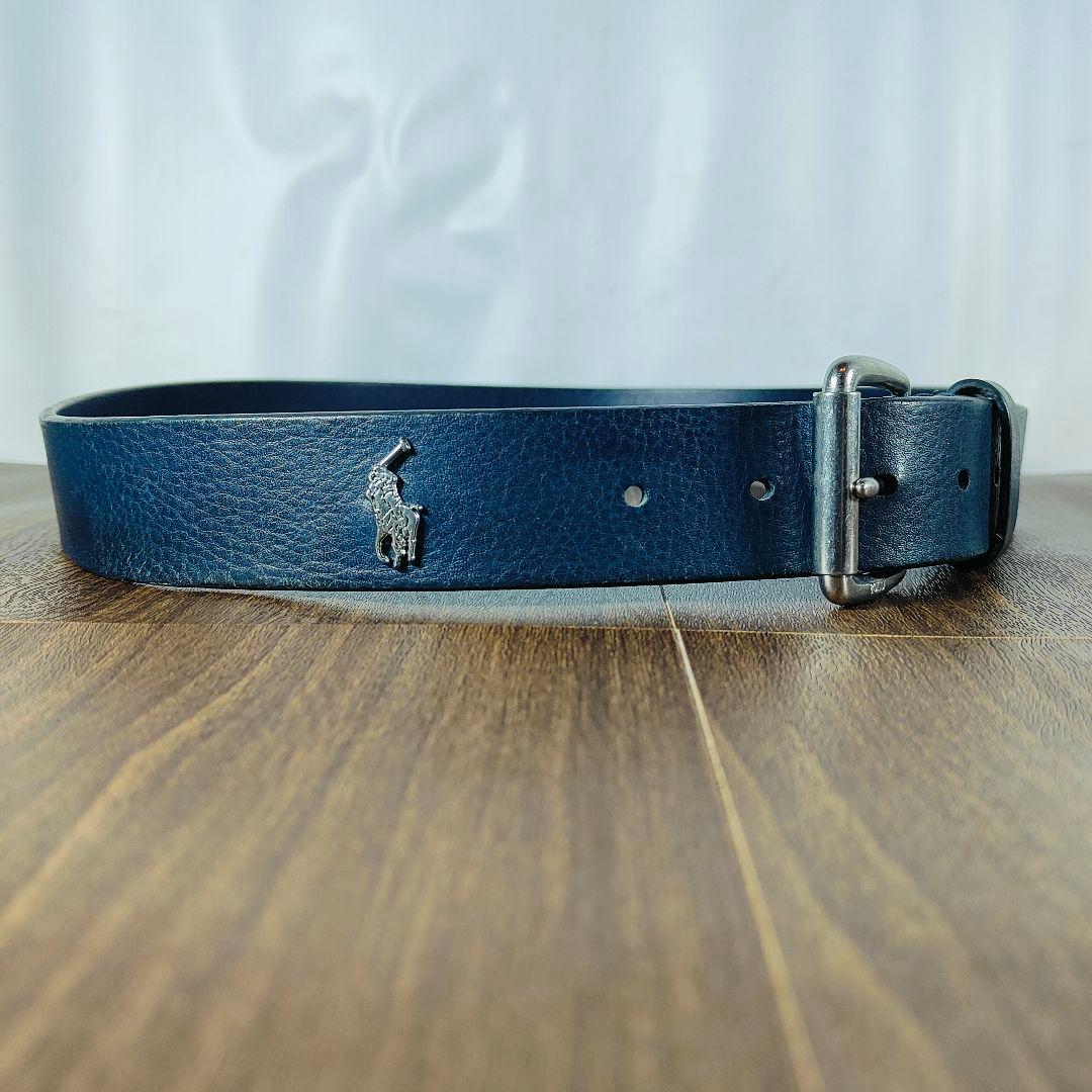 【極厚シボ革正規品】POLO RALPH LAUREN 高級ネイビードレスベルト