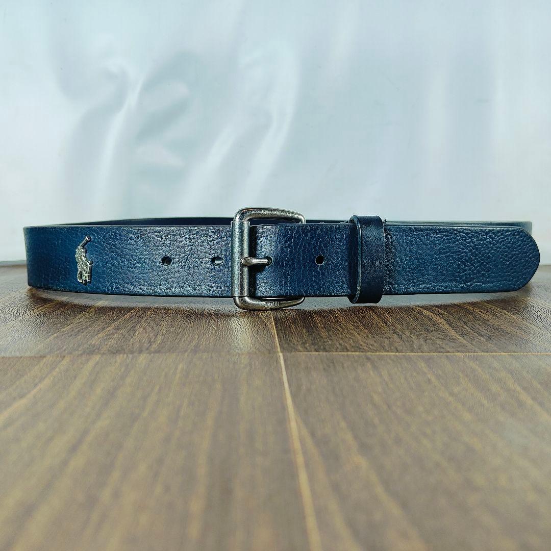 【極厚シボ革正規品】POLO RALPH LAUREN 高級ネイビードレスベルト