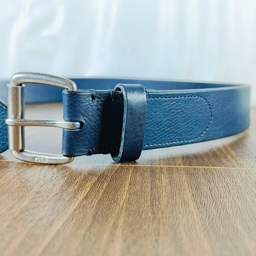 【極厚シボ革正規品】POLO RALPH LAUREN 高級ネイビードレスベルト