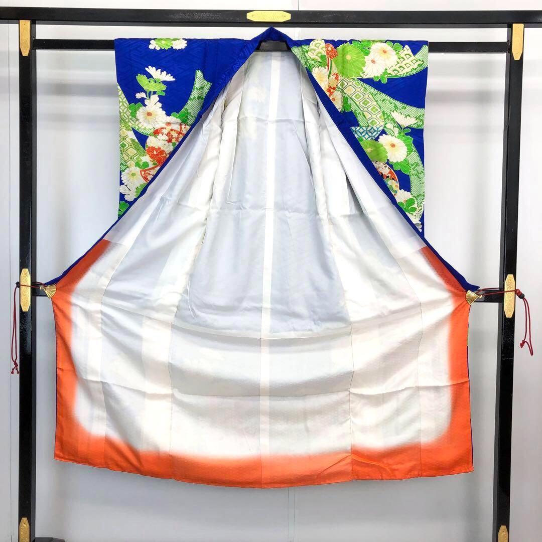 子供着物 内手の小槌 七宝 刺繍 青色 ハーフ成人式 十三詣り CK-7307