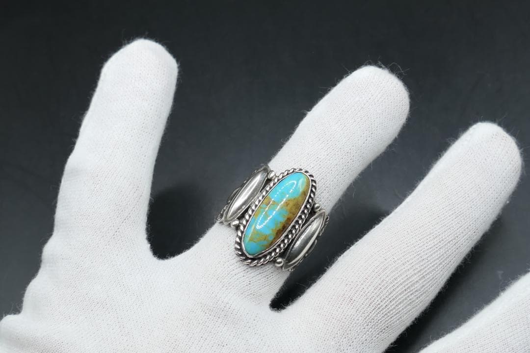 美品　14号　ナバホ　ランニングベアスタジオ　ターコイズ　リング　RB　指輪