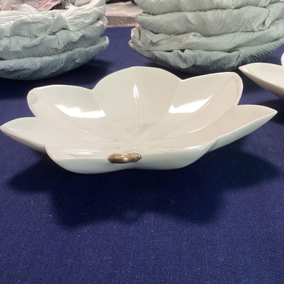 割烹食器　作家　窯元　色々食器　和食店　　　白釉紅葉向付9客　新品未使用