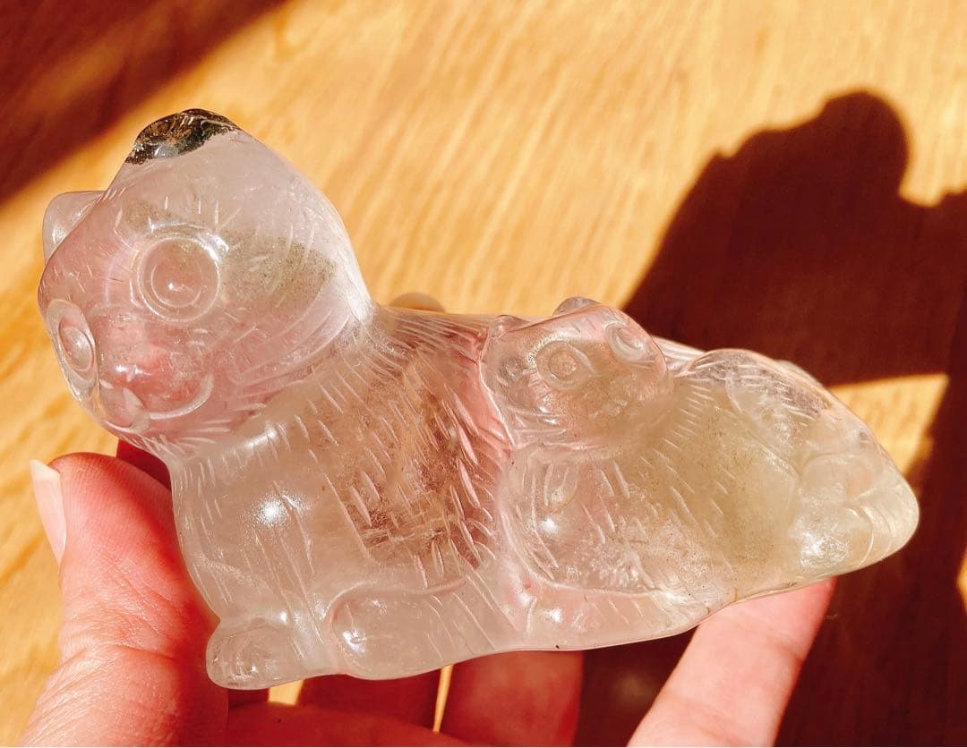 親子 猫 天然石 ガーデンクォーツ 置物