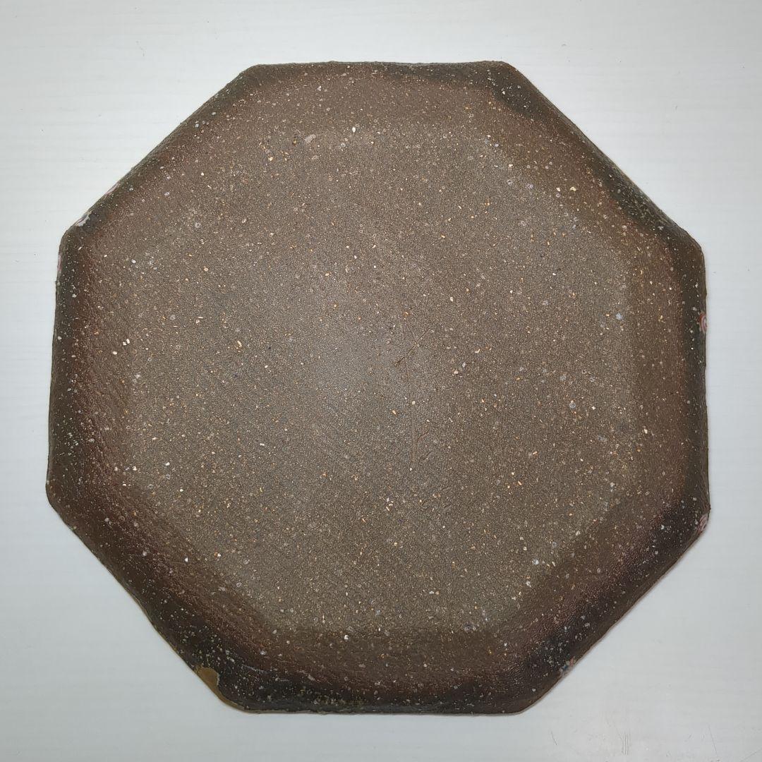 人気陶芸作家　苧坂恒治作　金彩　渦赤絵　手描き　八寸　八角皿