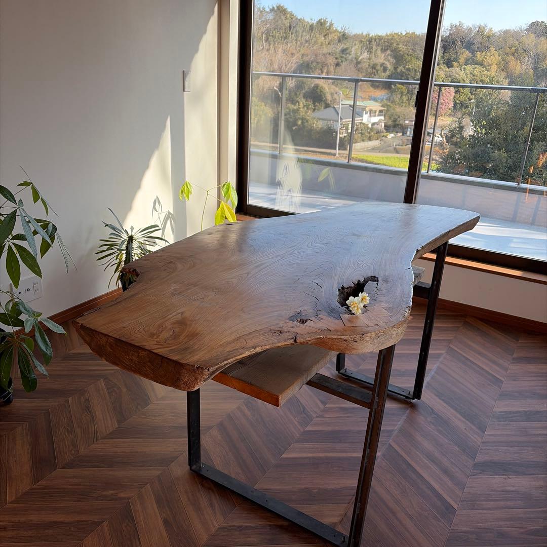 天然木一枚板　アイアン　ダイニングテーブル