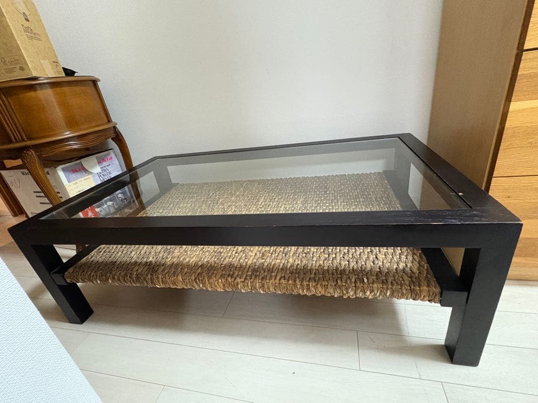 PERFORMAX ガラス天板 ローテーブル ウォーターヒヤシンス家具