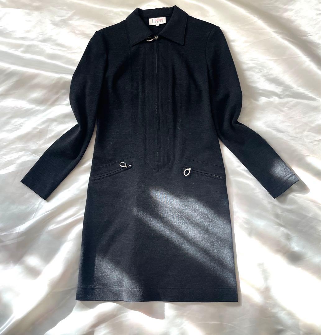 美品　マドモワゼルディオール　Dior ジップデザイン　ニットワンピース　M 黒