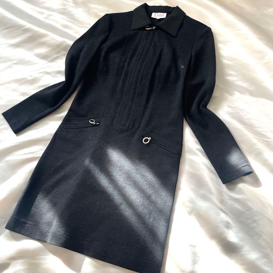 美品　マドモワゼルディオール　Dior ジップデザイン　ニットワンピース　M 黒