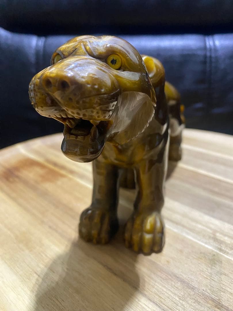 タイガーアイ石 虎の置物 約23cm