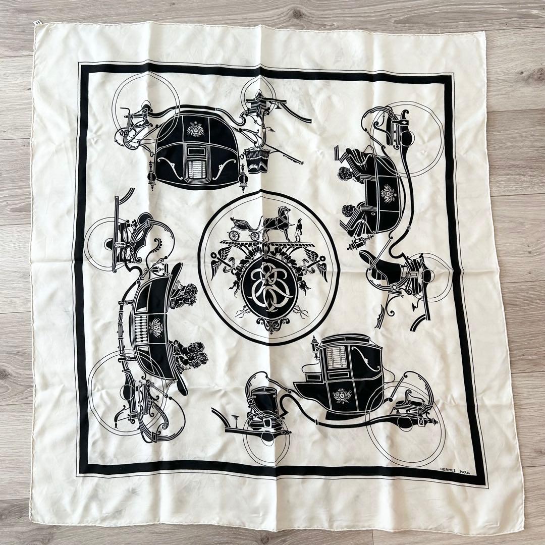 エルメス シルクスカーフ カレ90 エクスリブリス　馬車デザイン