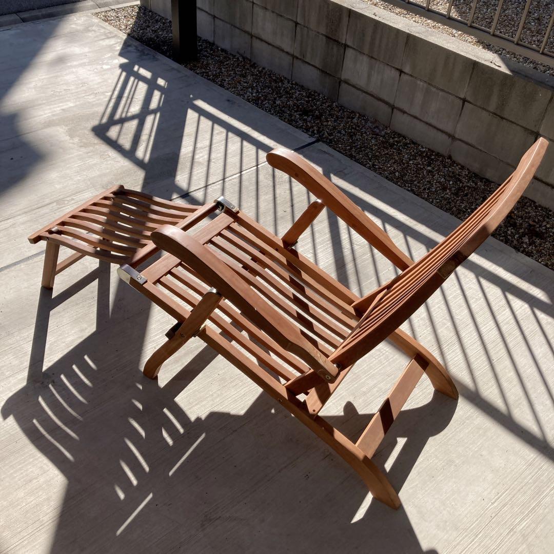 イス　椅子　木製　デッキチェア　ガーデンチェア　アンティーク　折りたたみ式