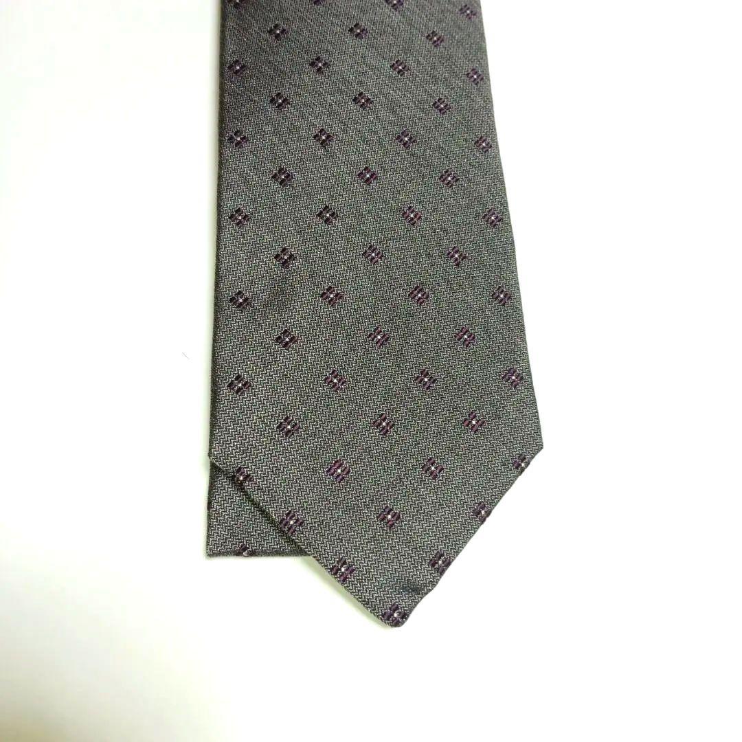保管品 ANGELO FUSCO 灰 小紋柄 セッテピエゲネクタイ幅8.5センチ