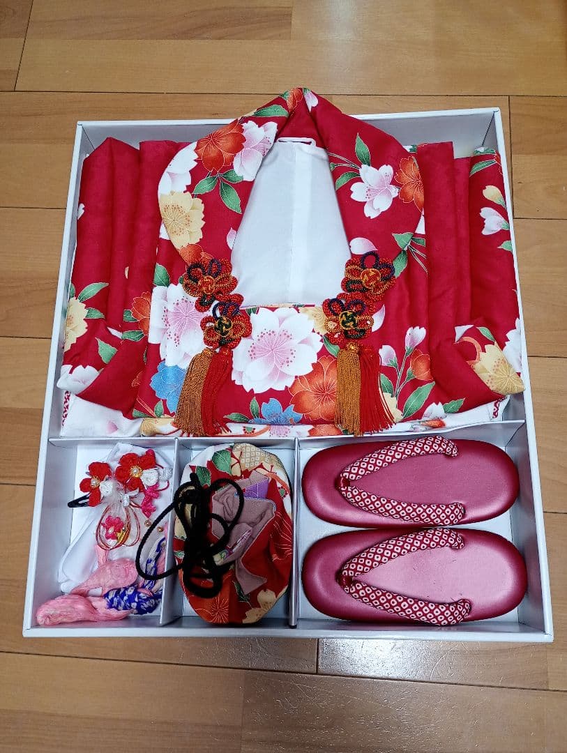 七五三 着物セット 赤と白の花柄