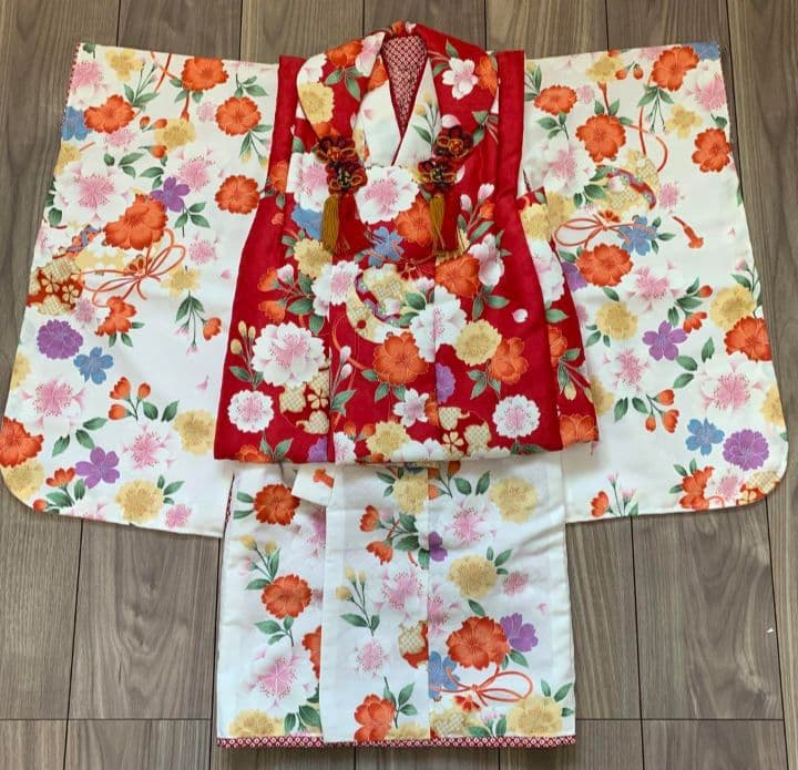 七五三 着物セット 赤と白の花柄