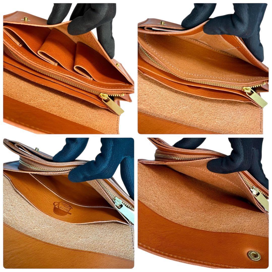 【美品】 ビアベリー エステイト 長財布 ブラウン レザー スナップボタン 箱