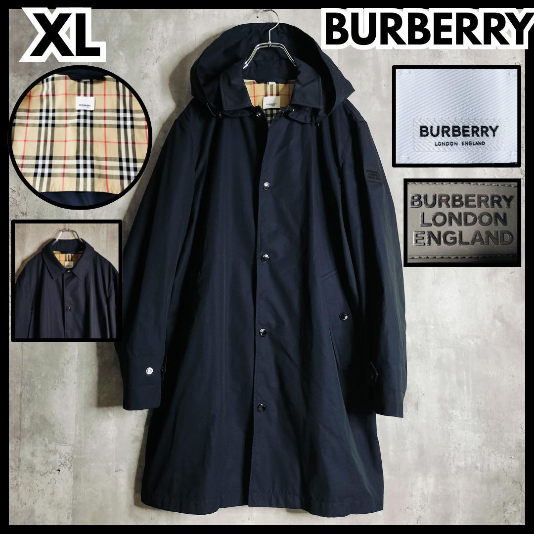 【現行・美品】バーバリー ラバーロゴ付 裏地ノバチェック フード付 コート 50