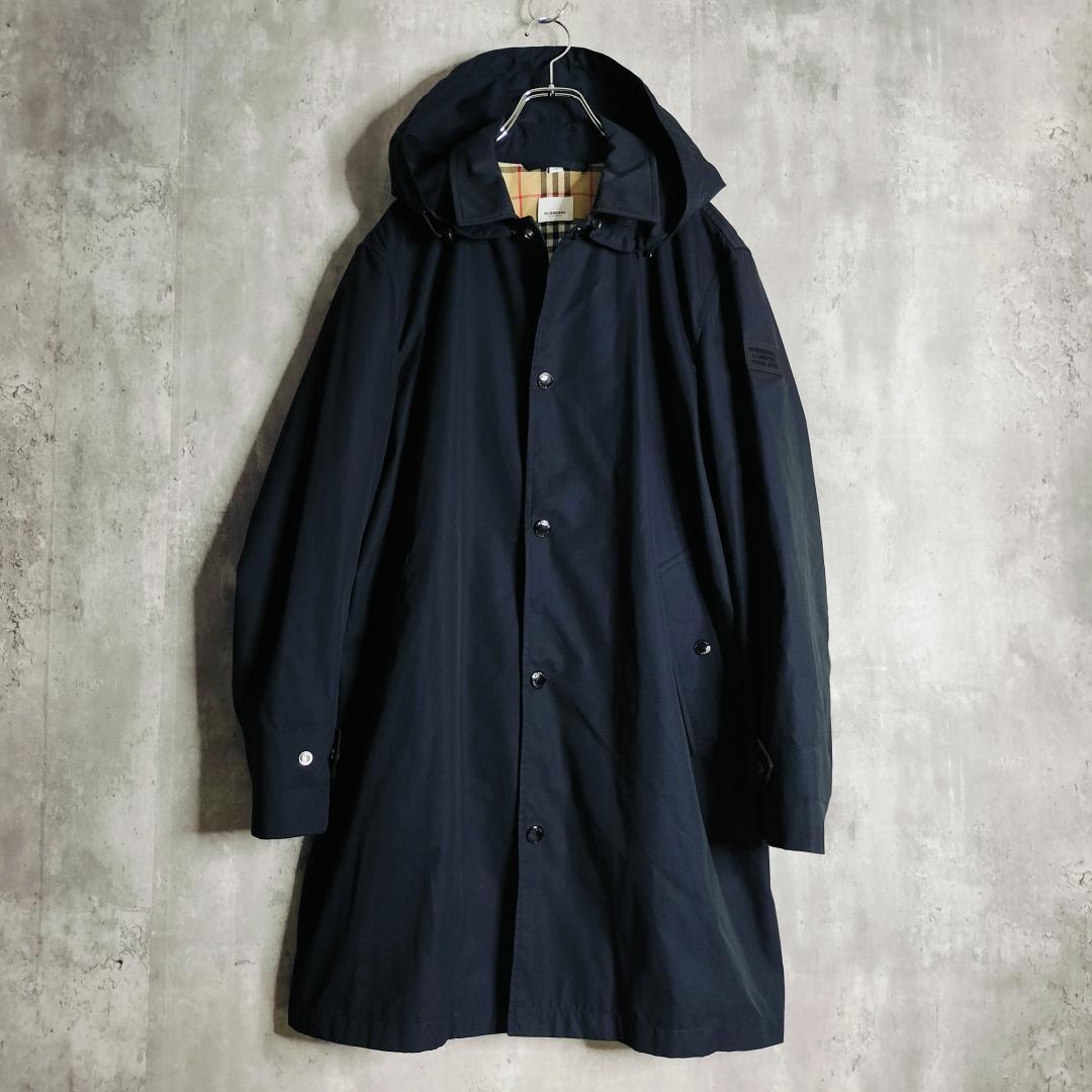 【現行・美品】バーバリー ラバーロゴ付 裏地ノバチェック フード付 コート 50