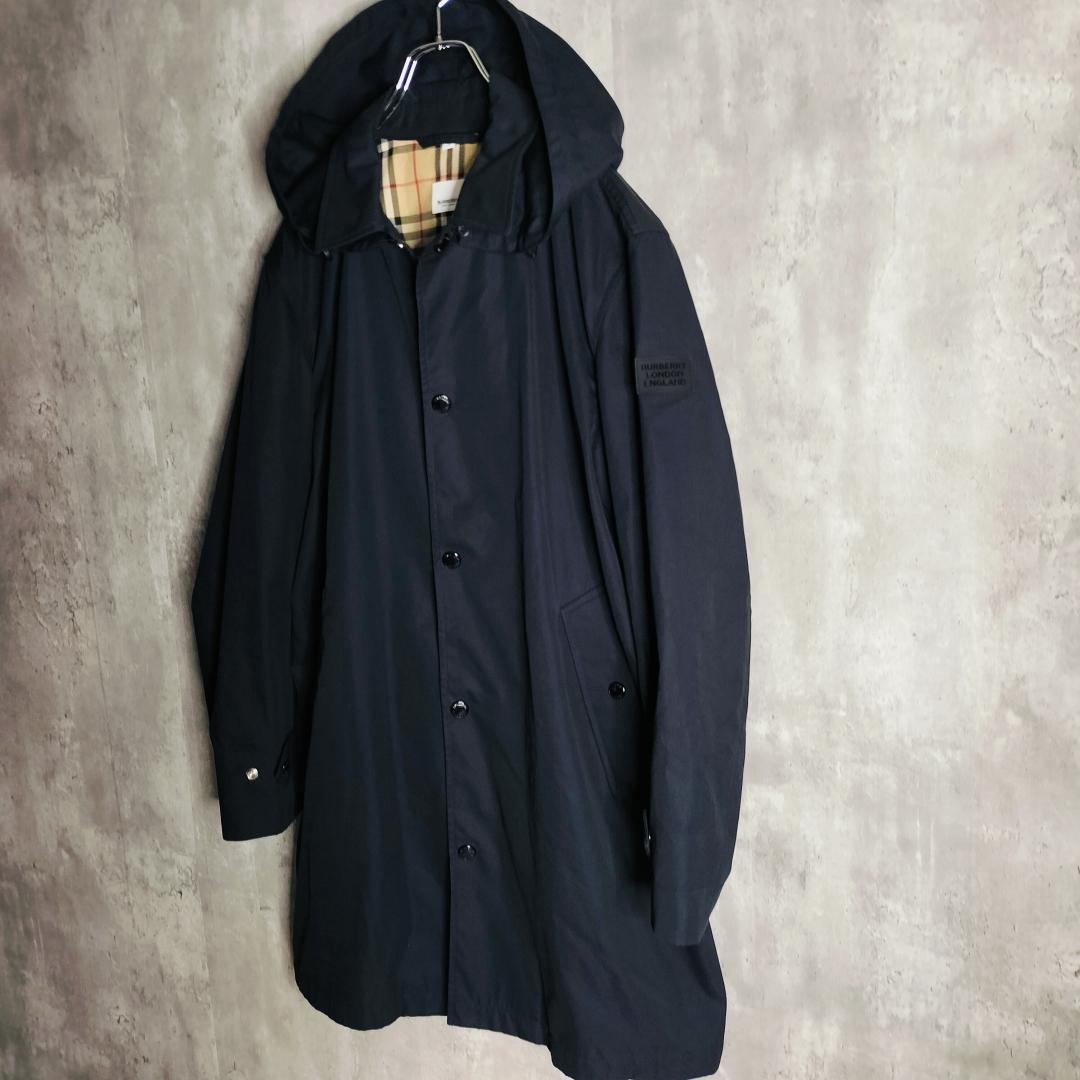 【現行・美品】バーバリー ラバーロゴ付 裏地ノバチェック フード付 コート 50