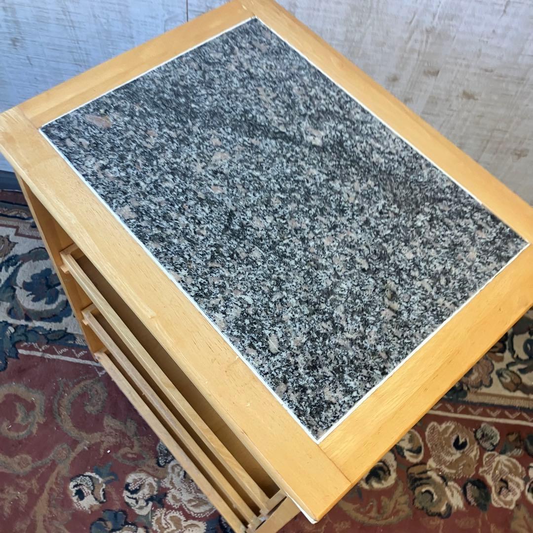 昭和レトロ 大理石天板張り 木製キッチンワゴン キャスター付き キッチンカート