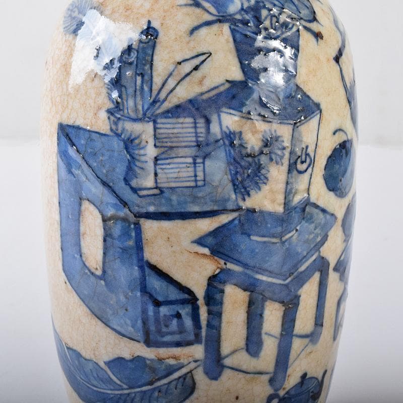 中国　成化年製　青花　花瓶文　貼梅双耳瓶　D　R7889