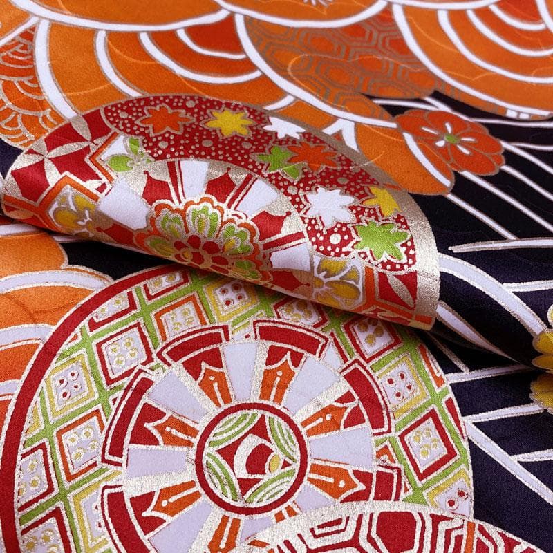 506ag61◎七五三 七歳 女児 セミアンティーク着物&袋帯 金彩 源氏車◎