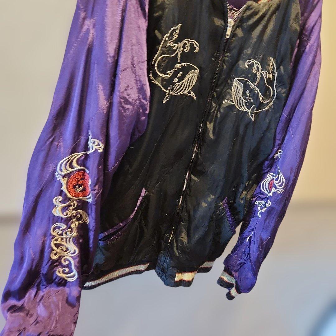 ちきりや　リバーシブル　紫と金の刺繍スカジャン