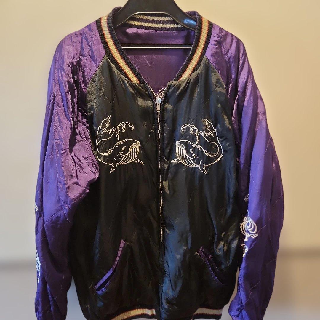 ちきりや　リバーシブル　紫と金の刺繍スカジャン