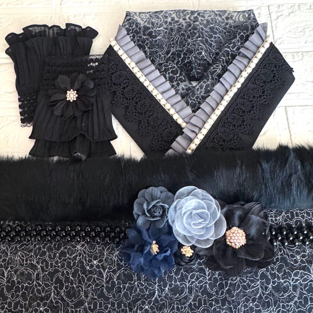 成人式　振袖　フルセット　パールフリル重ね衿　レース半衿　ファー飾り　コサージュ