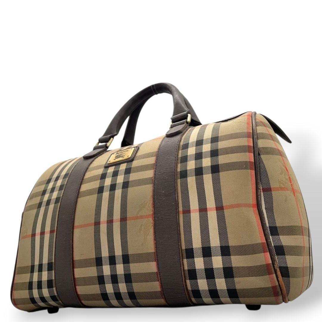 バーバリーズ　ボストンバッグ　茶　ノバチェック　シャドーホース　自立可　s92