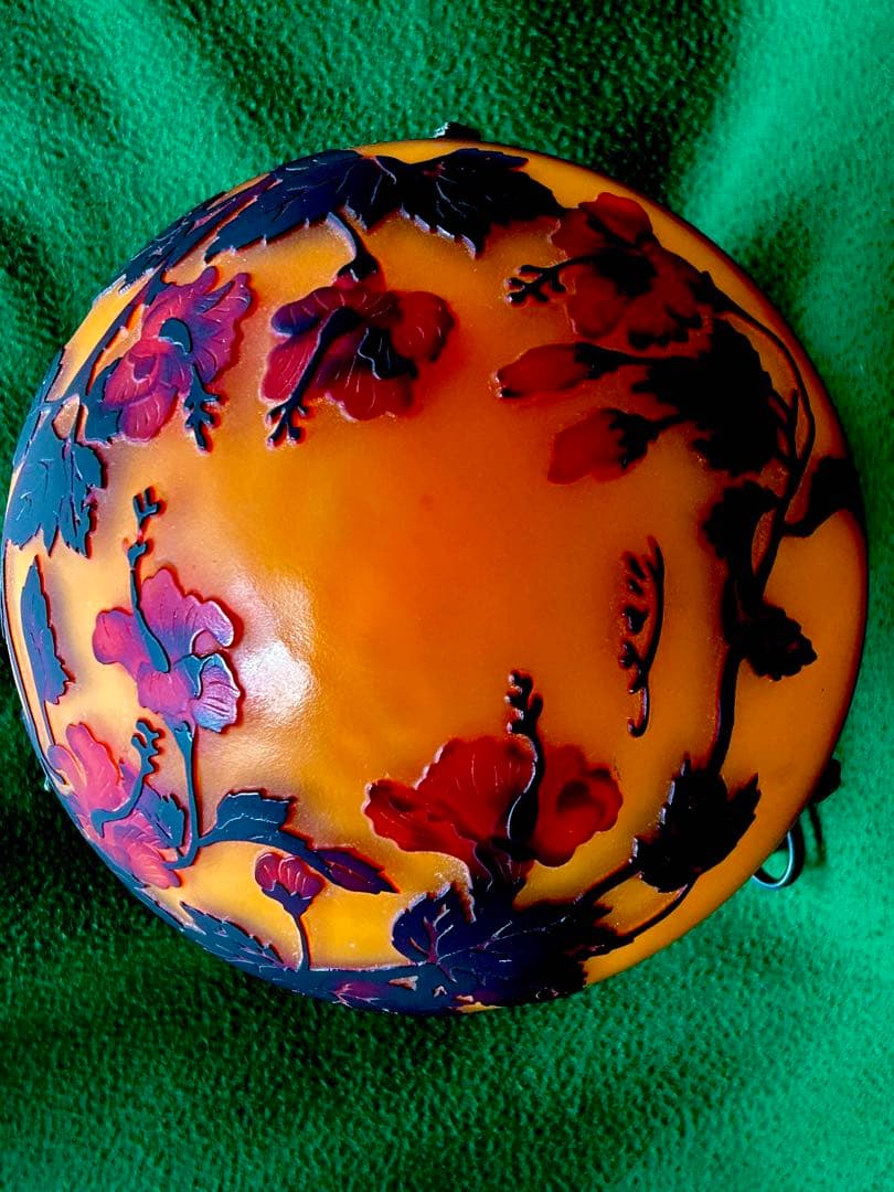 【美品】アール・ヌーヴォーガレ風キノコ型ハイビスカス柄テーブルランプ