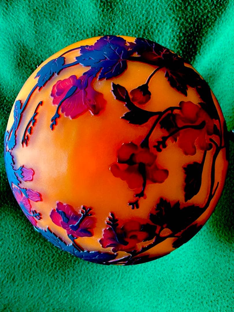 【美品】アール・ヌーヴォーガレ風キノコ型ハイビスカス柄テーブルランプ