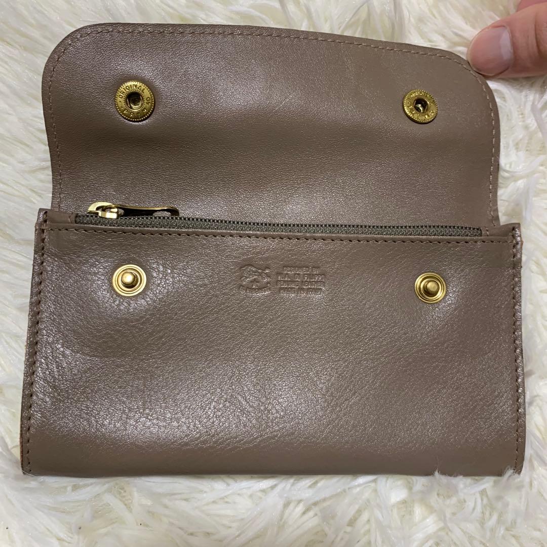 【極美品】イルビゾンテ　長財布　金ボタン　ロゴ型押し　レザー　シボ　グレージュ