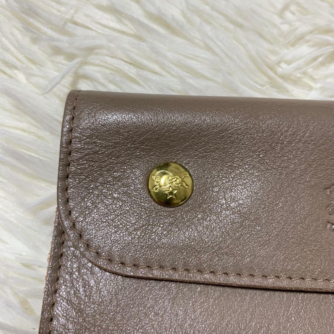 【極美品】イルビゾンテ　長財布　金ボタン　ロゴ型押し　レザー　シボ　グレージュ