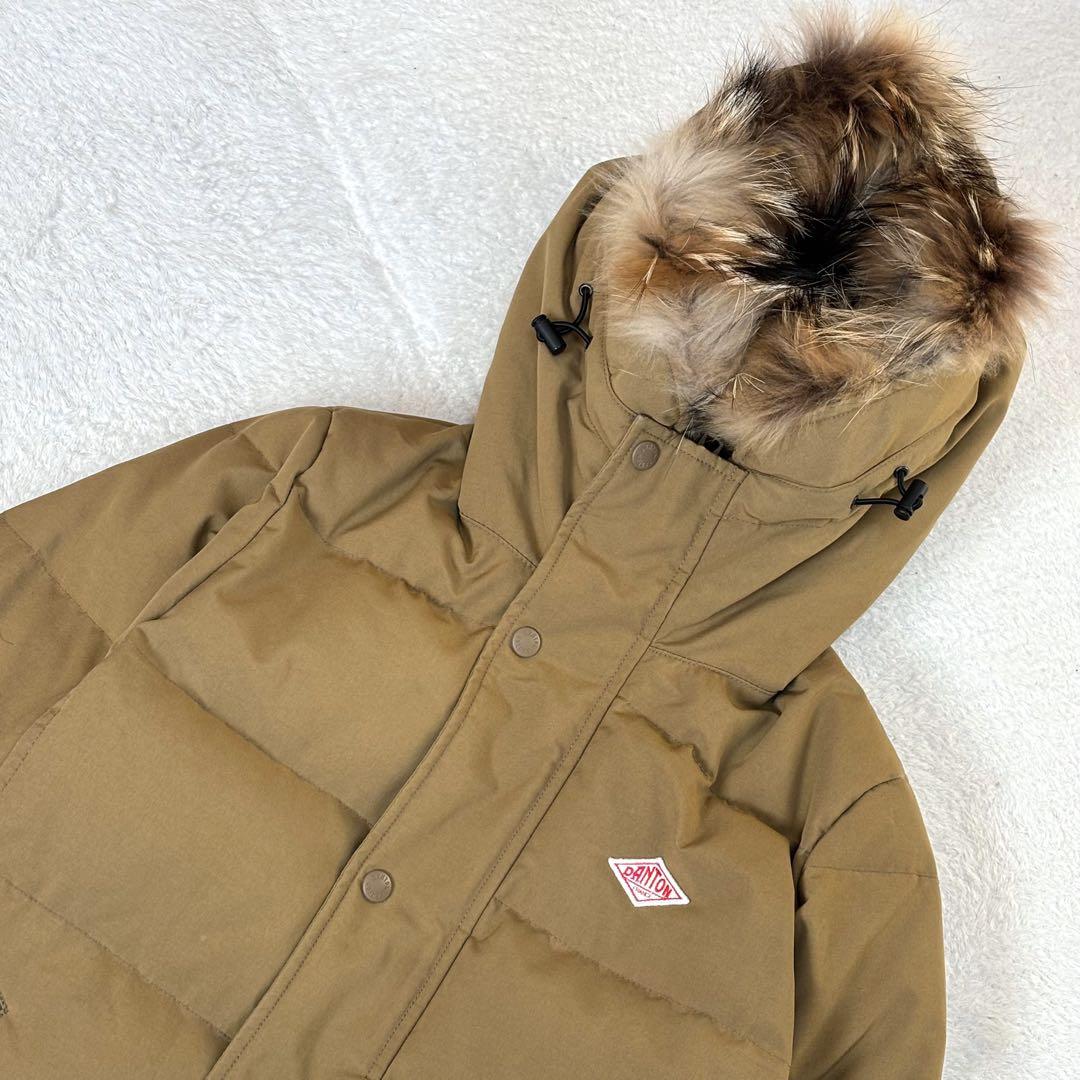 美品☆ダントン タッサー ダウンジャケット ロング タヌキファー ベージュ 36