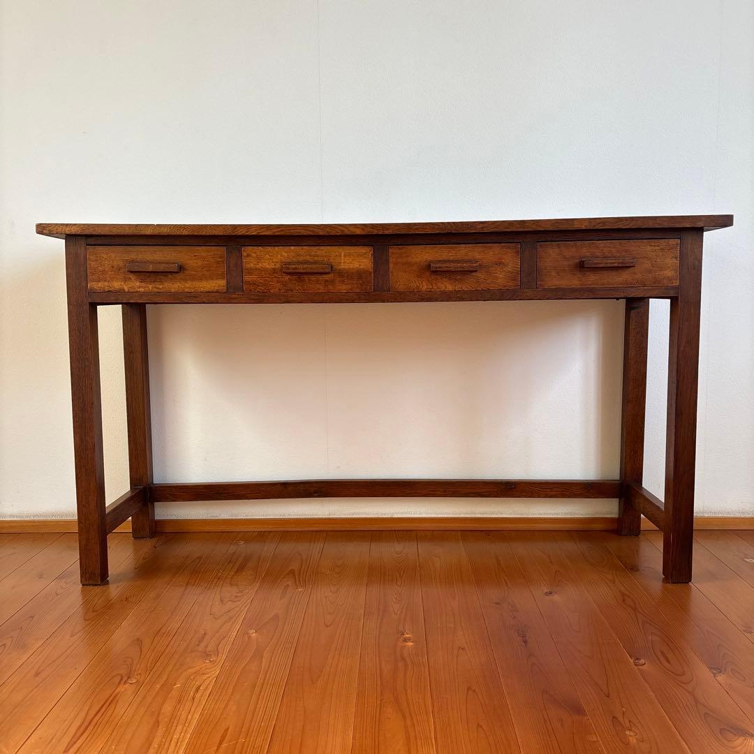 古家具『木製長机 引出し4つ付き』