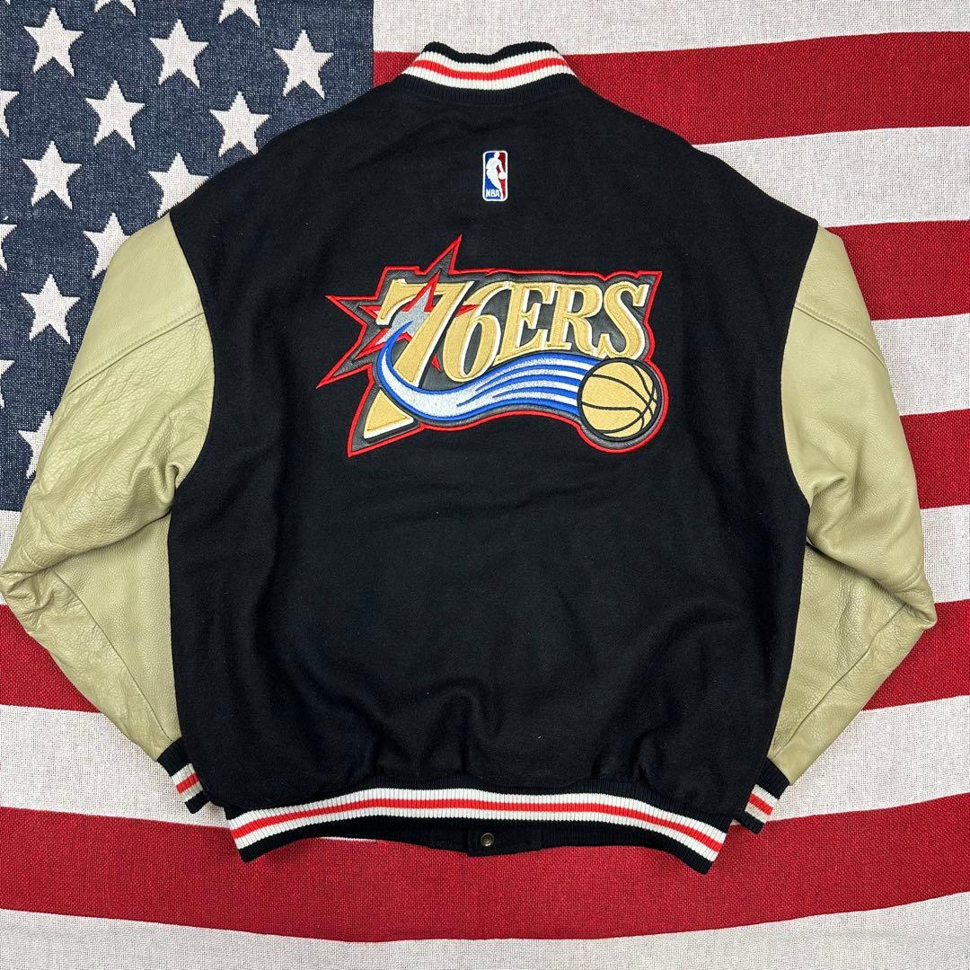 激レア 旧ロゴ NBA 76ers レザージャケット スタジャン アイバーソン
