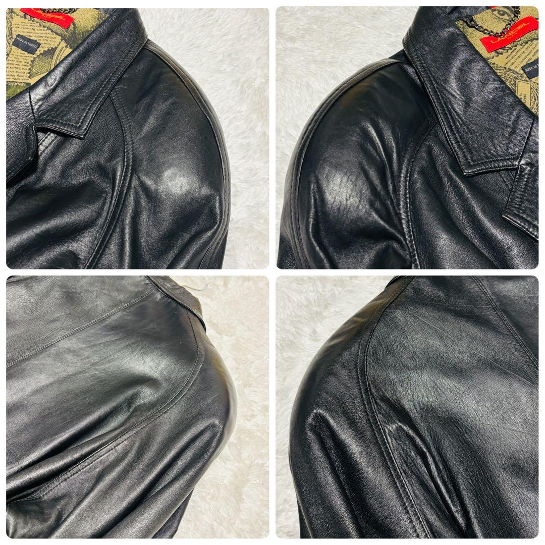 希少 LANCEL トレンチコート ラムレザー 羊革 ブラック 本革 総柄 M