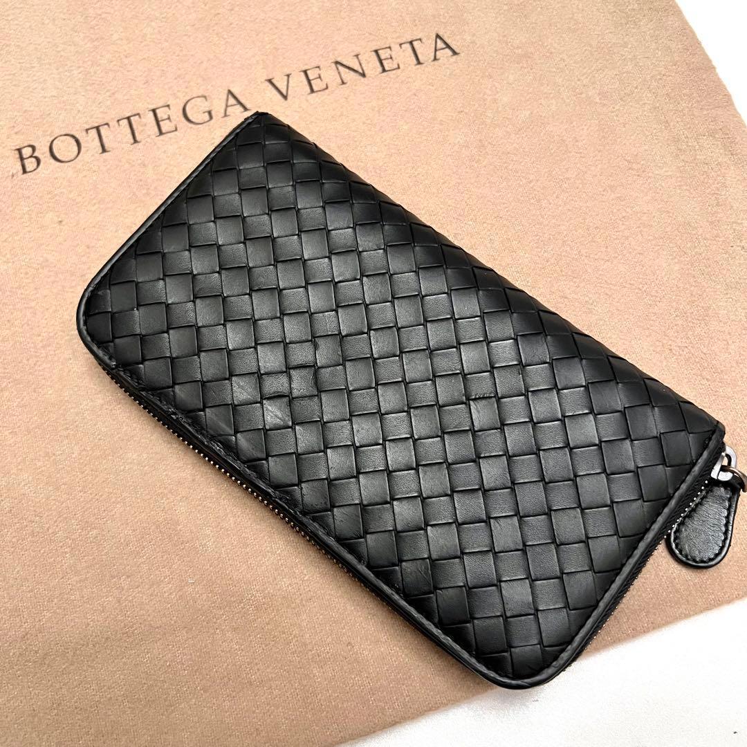 ◇美品◇ボッテガヴェネタ　長財布　ラウンドファスナー　ブラック　イントレチャート
