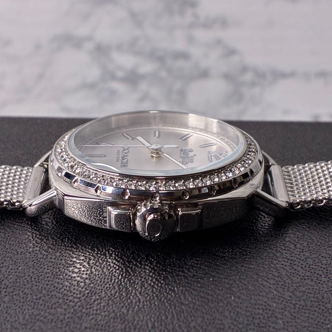 【未使用品級】COACH 腕時計 ラインストーン シルバー メッシュベルト