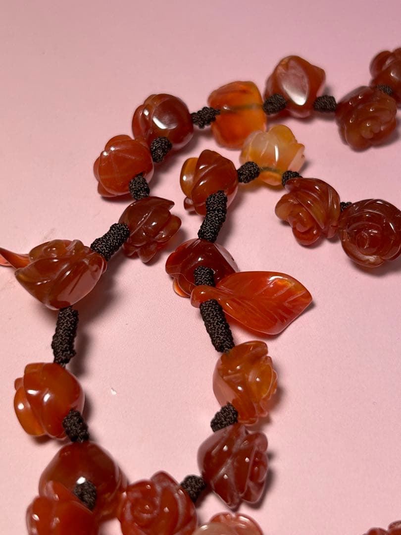 ジャンヌ・ダルク　ロザリオ　薔薇　天然石　カーネリアン　　ハンドメイド　瑪瑙