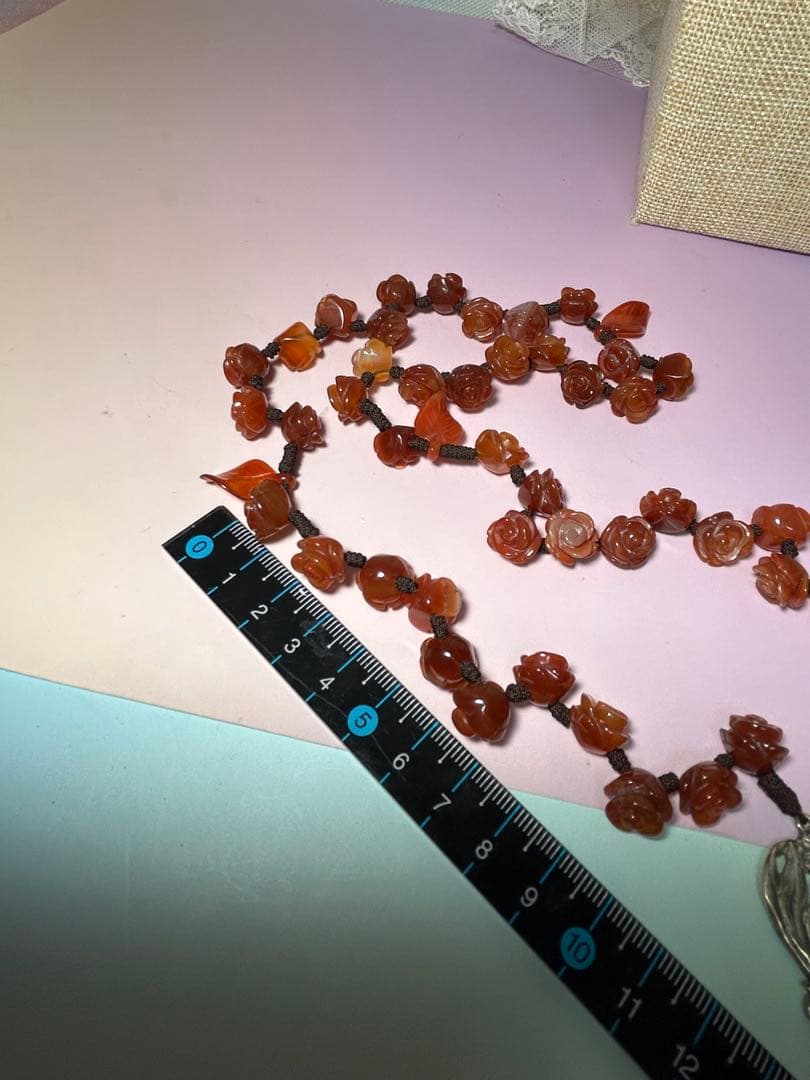 ジャンヌ・ダルク　ロザリオ　薔薇　天然石　カーネリアン　　ハンドメイド　瑪瑙