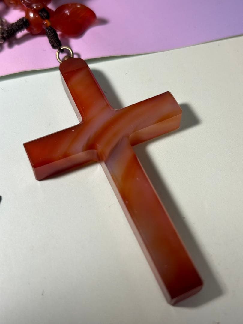 ジャンヌ・ダルク　ロザリオ　薔薇　天然石　カーネリアン　　ハンドメイド　瑪瑙